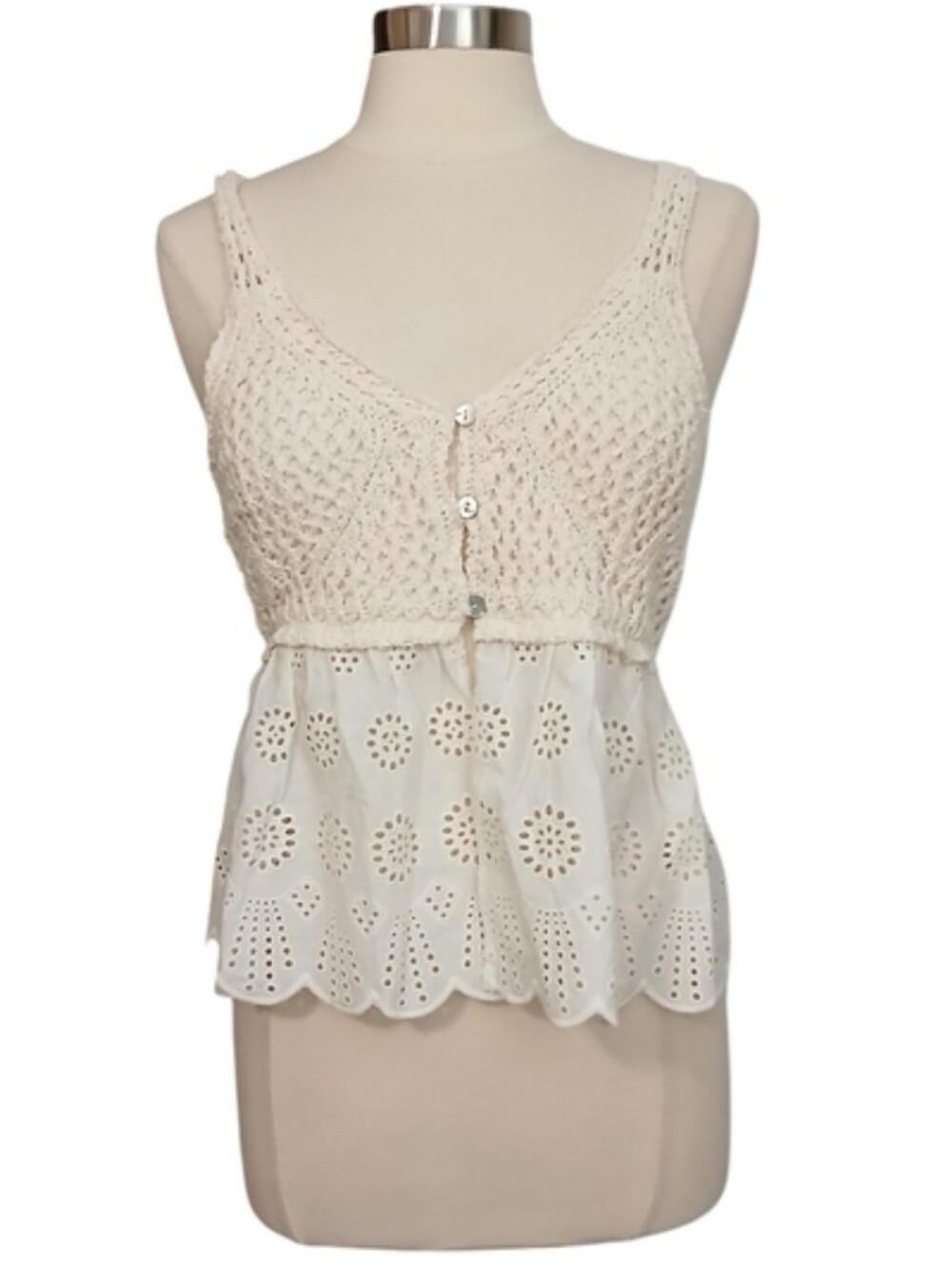 Vivid New York | Boho Chic Cream Crochet Peplum Top